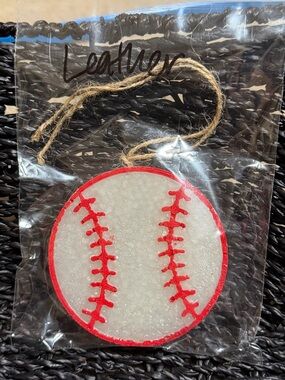 Baseball Stitch Freshie - White with Red Trim